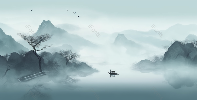 青山妩媚新中式蓝色水墨意境山水画,插画/手绘图,插画/手绘图库,插画/手绘图下载,插画/手绘